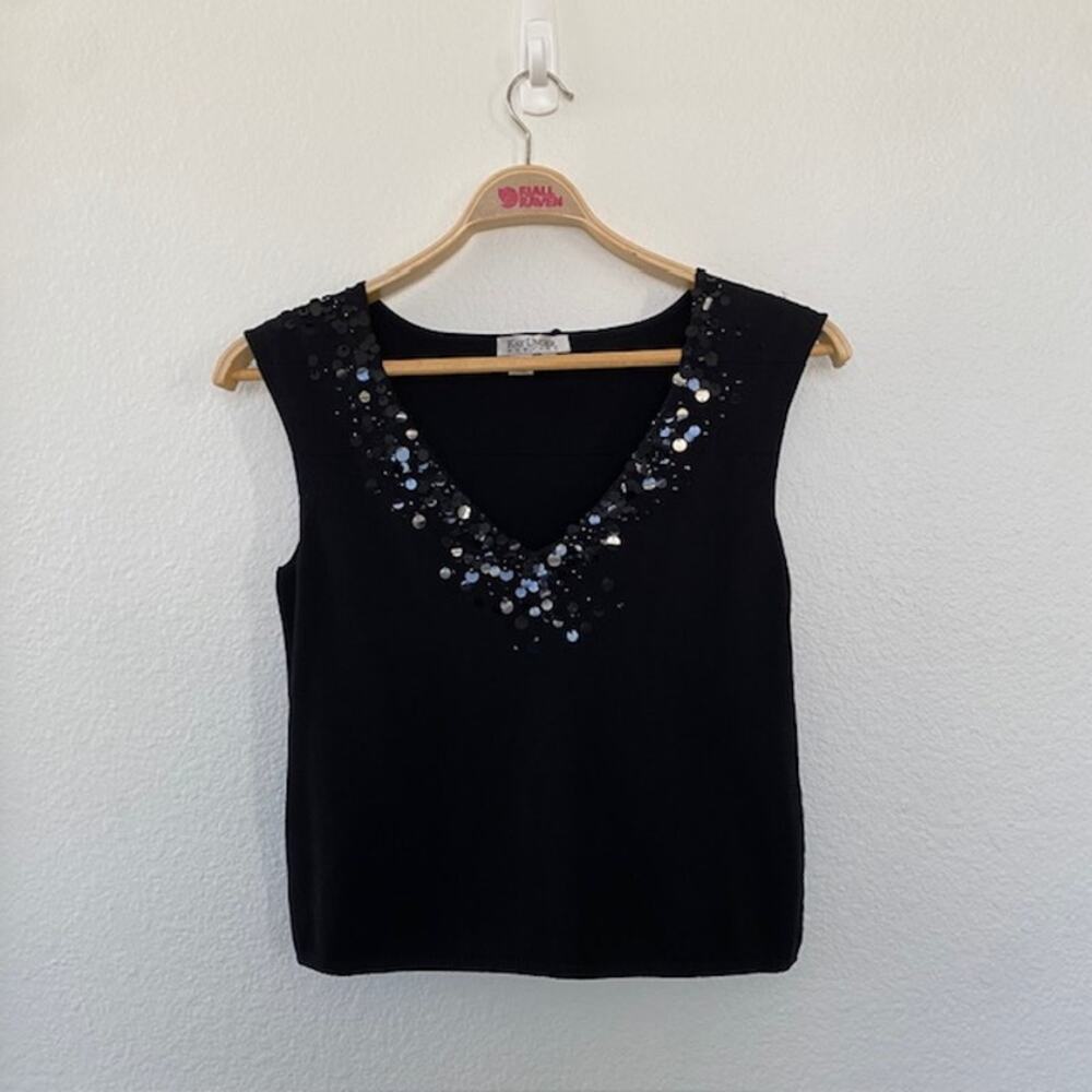 Kay Unger Black Sequin V-Neck Knit Sleeveless Top Celebration Wedding Women's XL - Picture 11 of 11
